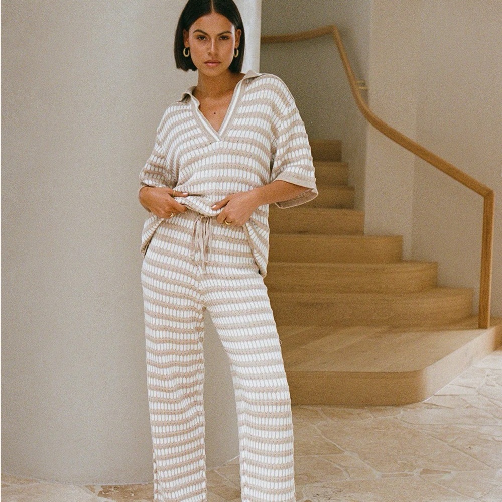 Sabo Skirt Beige and White Striped Aya Set